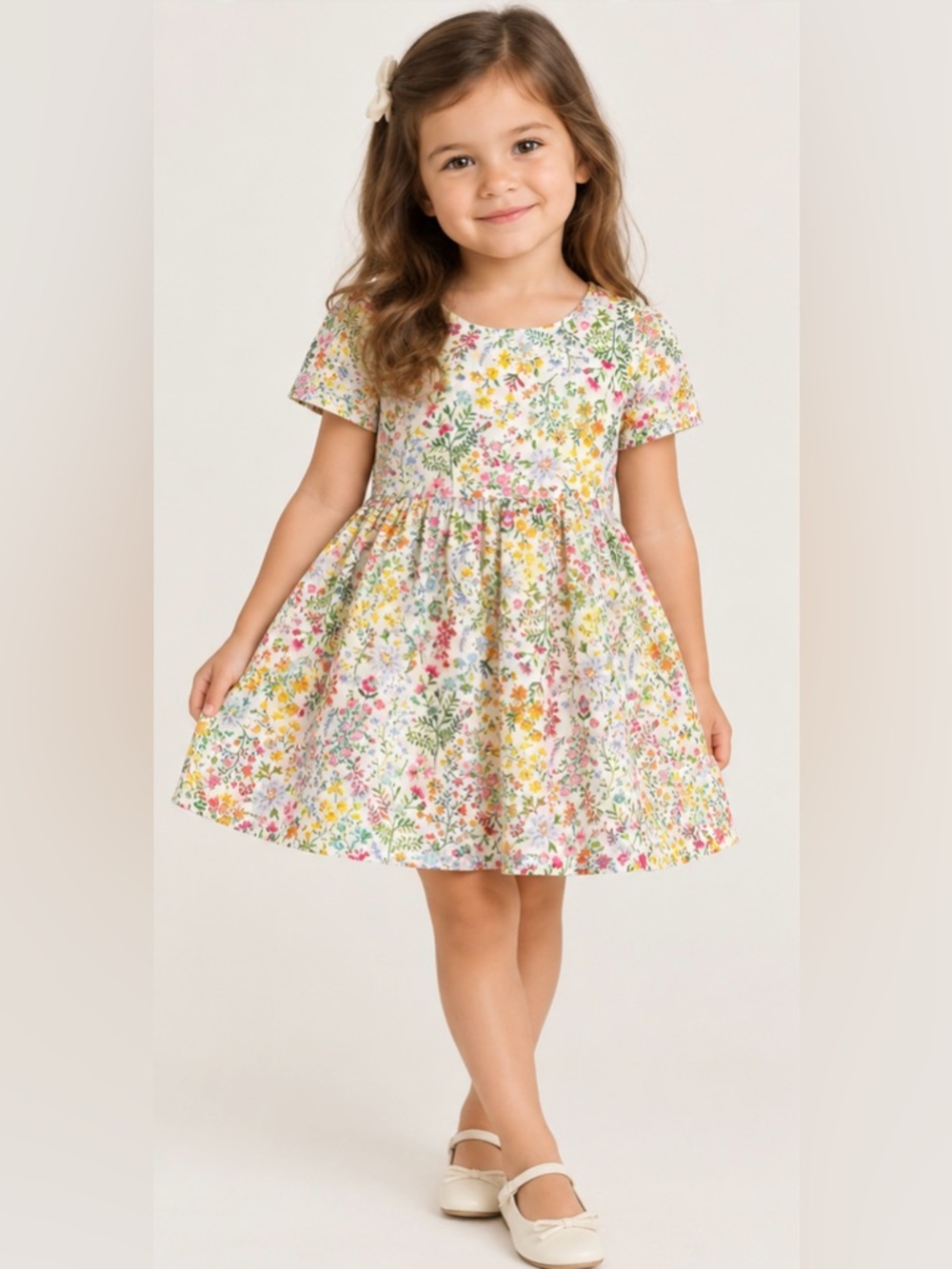 Adorable 100% Cotton Floral Dress Spring Summer Vacation Special Occassion
